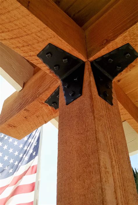 post and beam with lap joint metal brackets|decorative wood beam metal brackets.